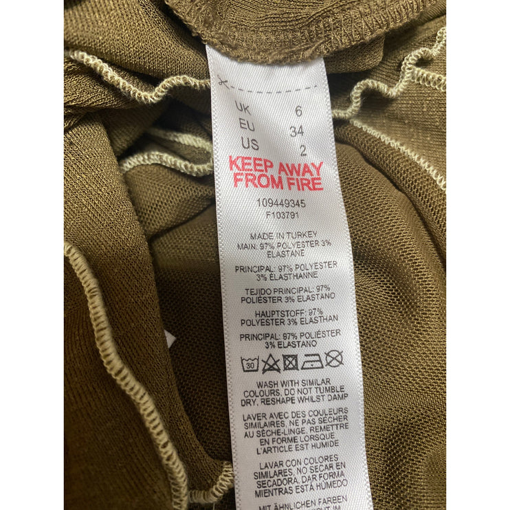 Topshop Olive Green Exposed Seam Knit Long Sleeve Bodycon Midi Dress Size 2