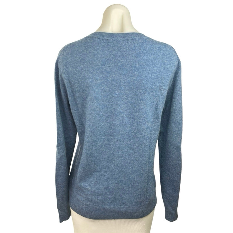 Tahari Women 100% Cashmere Blue Pullover Long Sleeve Crew Neck Sweatshirt Top L