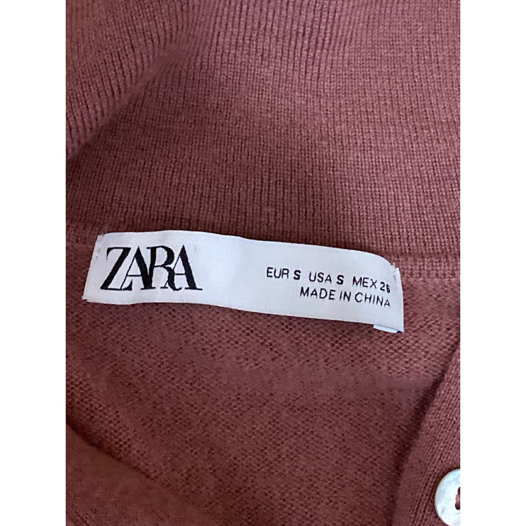 Zara 100% Wool Women's Brown Knit Button Collar Long Sleeve Sweater Top Size S