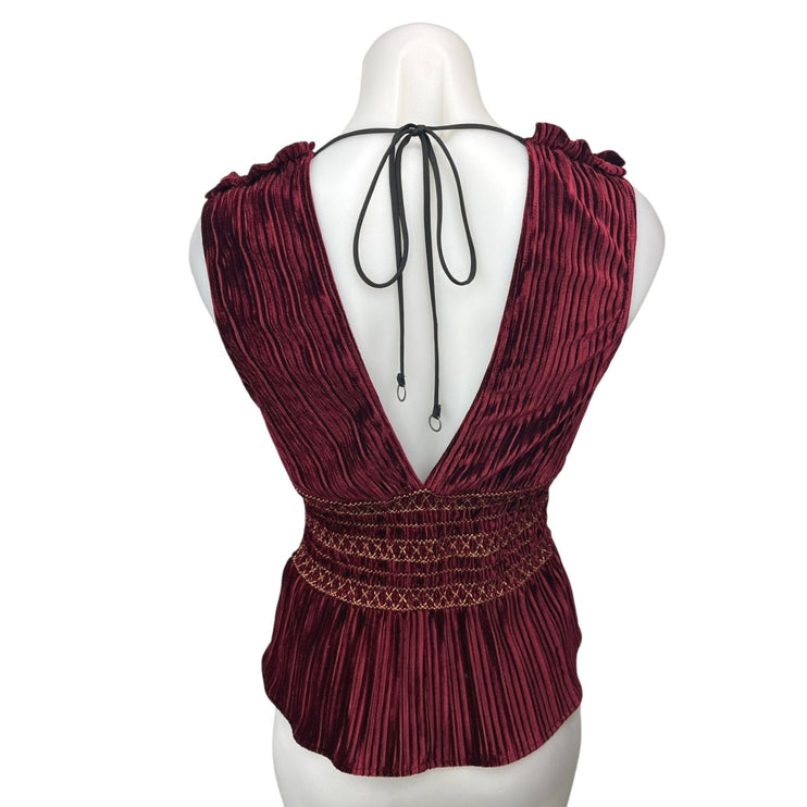 Allen Schwartz Maroon Velour Velvet Sleeveless Peplum Holiday Blouse Top Size XS