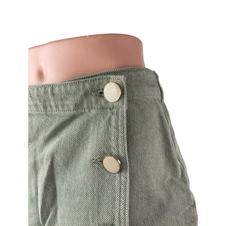 Zara Women's Green High Rise Mini Asymmetrical A-Line Wrap Denim Skort Skirt S