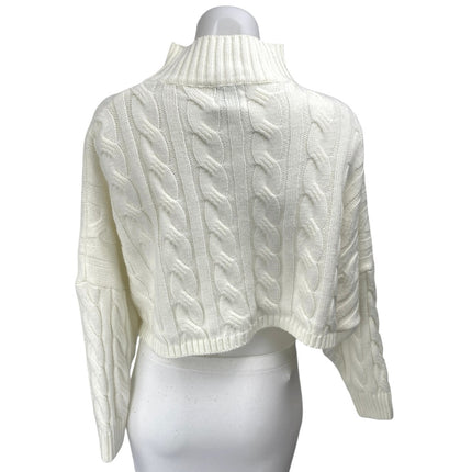 Princess Polly White Cable Knit Long Sleeve Turtleneck Crop Sweater Top Size S/M