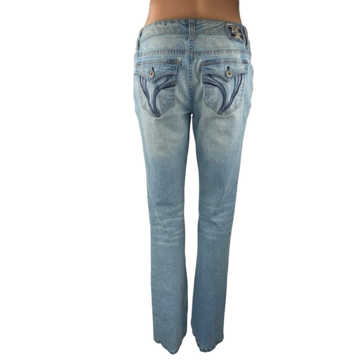 Ariya Women's Blue Distressed Low Waist Straight Leg Denim Jeans Pants Size 7/8