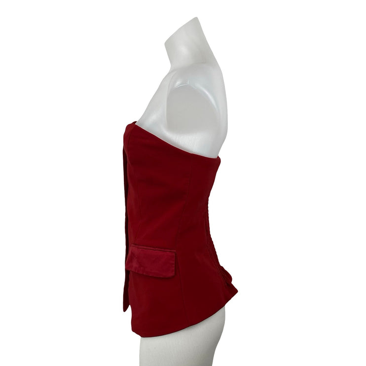 Emerson Lang Red Strapless Sweetheart Tube Bandeau Button Up Blouse Top Size S