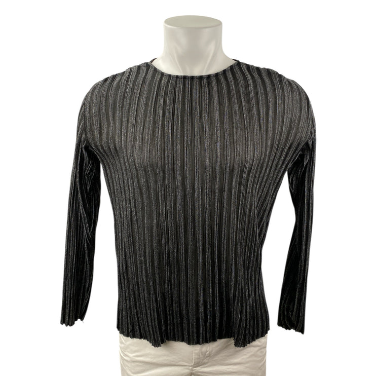 Zara Men Black Gray Striped Long Sleeve Textured Crew Neck T Shirt Tee Top Sz S