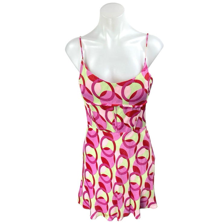 Zara Womens Pink Geometric Print Sleeveless Cami Camisole Mini Slip Tank Dress L