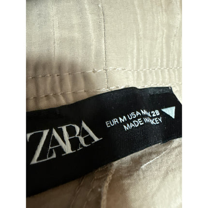 Zara Women's Tan High Elastic Waist Drawstring Straight Leg Trousers Pants Sz M