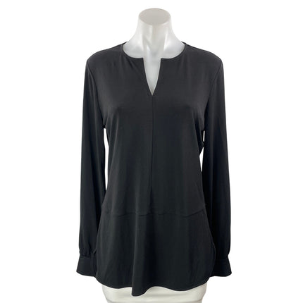 Lauren Ralph Lauren Women's Black V Neck Notch Long Sleeve Blouse Top Size M
