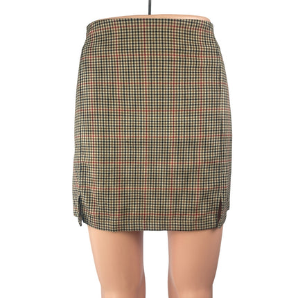 John Galt Brandy Melville Cara Brown Plaid Check High Waist Mini Pencil Skirt S
