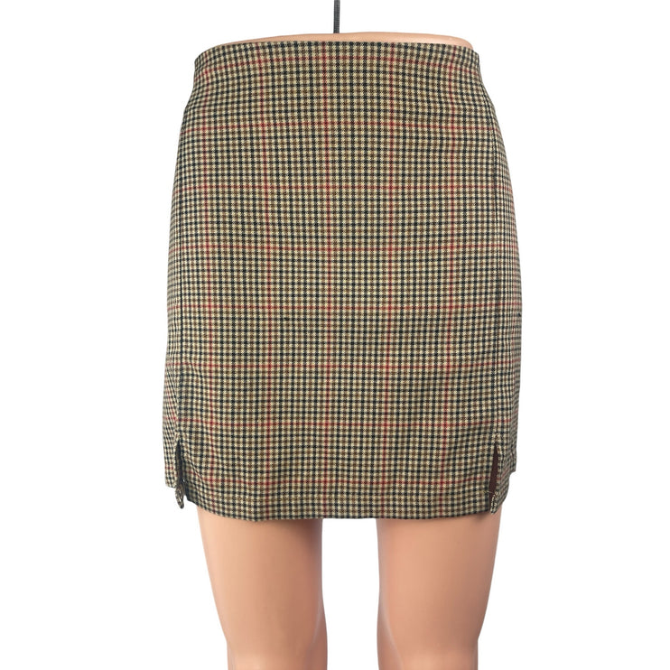 John Galt Brandy Melville Cara Brown Plaid Check High Waist Mini Pencil Skirt S