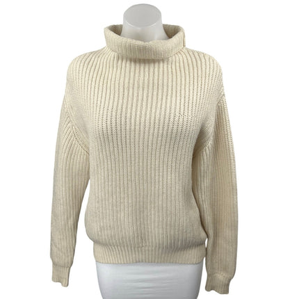 Aritzia Wilfred Cream 100% Wool Turtleneck Long Sleeve Rib Knit Sweater Top XS