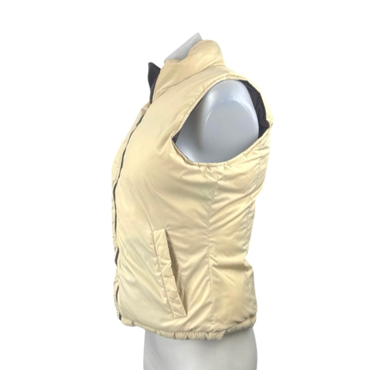 Big Chill Womens Brown Cream Reversible Zip Up Puffer Quilted Vest Jacket Size 8