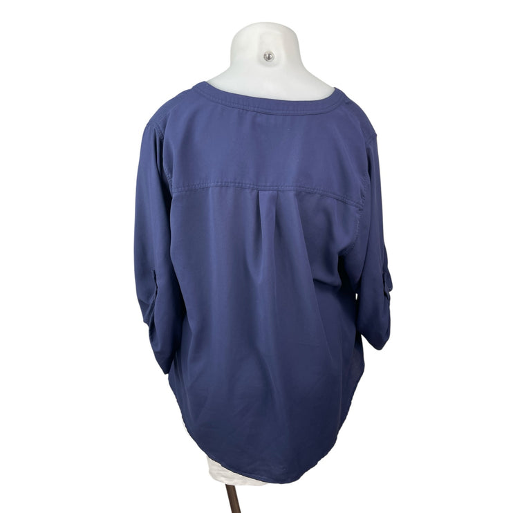 Torrid Harper Women Navy Blue V Neck Pocket Long Sleeve Shirt Blouse Top Sz 3X
