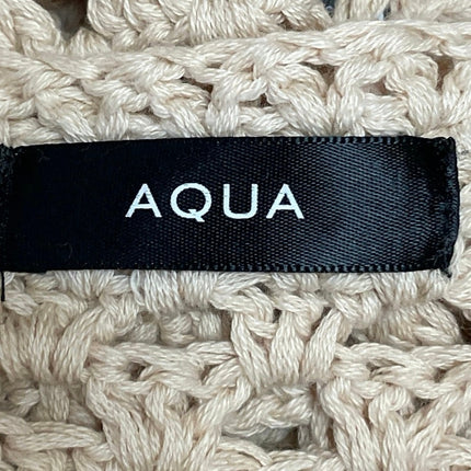 Aqua Beige Long Sleeves Open Knit Crochet Patchwork Cardigan Sweater Top Size M