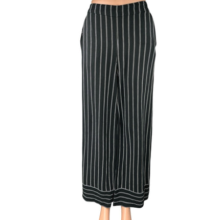 Ann Taylor LOFT Black Striped Wide Leg High Waist Pockets Trousers Pants Size S