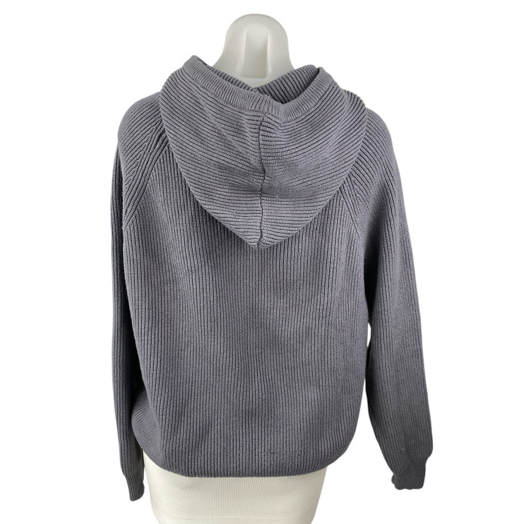 Edikted Women's Gray Rib Knit Hooded Hoodie Long Sleeve Sweatshirt Sweater Top M