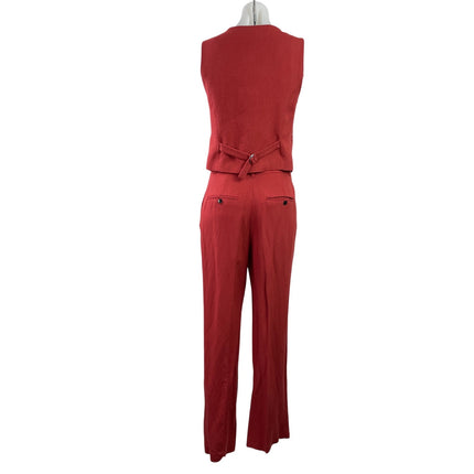 Zara Women's Red Linen Sleeveless Button Up Vest Trousers Pants 2 Piece Set XS