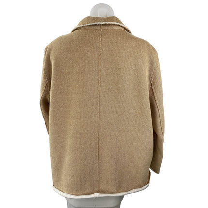 Topshop Women's Tan Beige Tweed Long Sleeve Pocket Blazer Coat Jacket Size 14