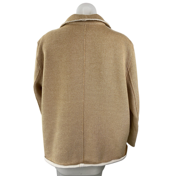 Topshop Women's Tan Beige Tweed Long Sleeve Pocket Blazer Coat Jacket Size 14