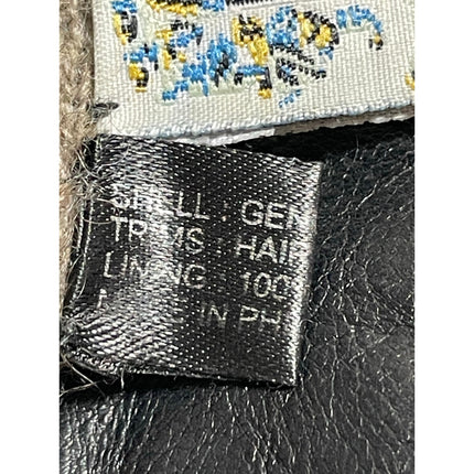 Portolano Women's Black 100% Leather Cashmere Leopard Faux Fur Gloves OS