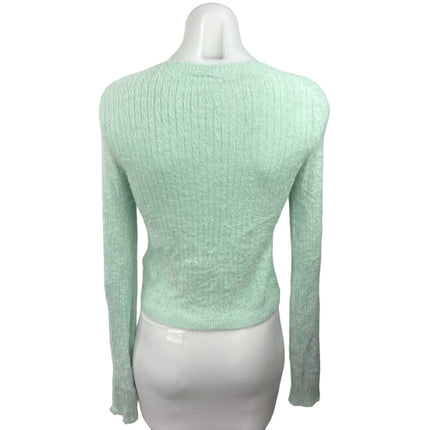 Divided H&M Green Ribbed Knit Crewneck Stretch Long Sleeve Pullover Sweater Sz S