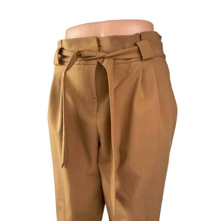 Calvin Klein Women's Brown High Rise Tie Waist Paperbag Trousers Dress Pants 4