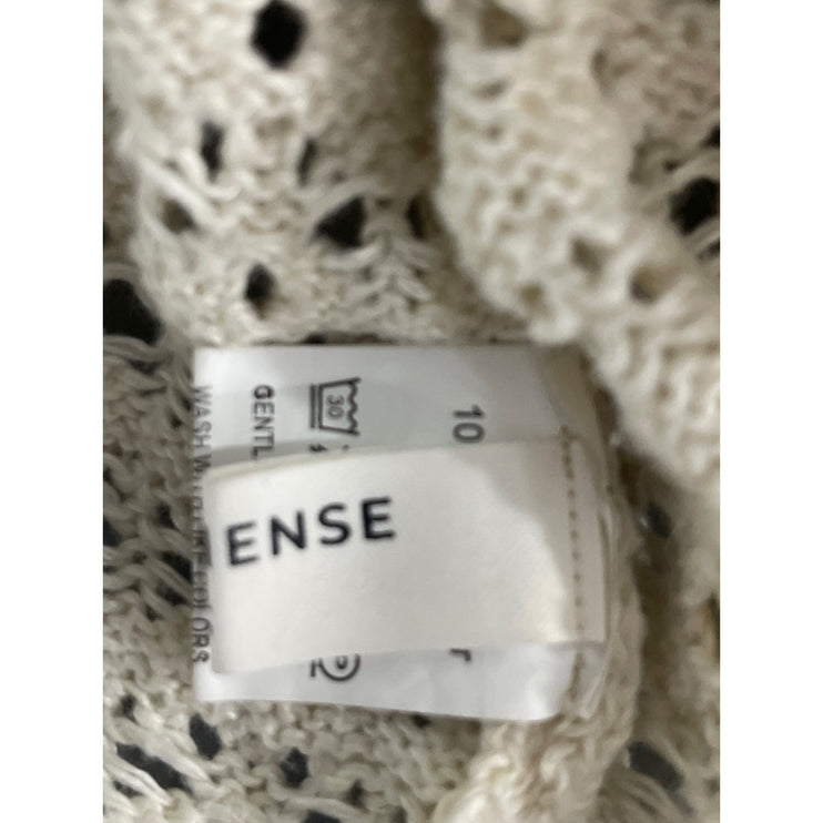 Commense Cream Beige Open Knit Crochet Long Sleeve Button Up Crop Top Size S