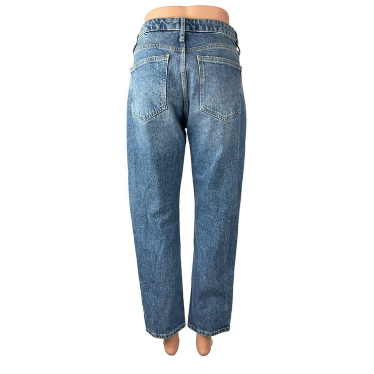 Zara Light Blue Wash Distressed Ripped High Rise Straight Denim Jeans Pants Sz 6