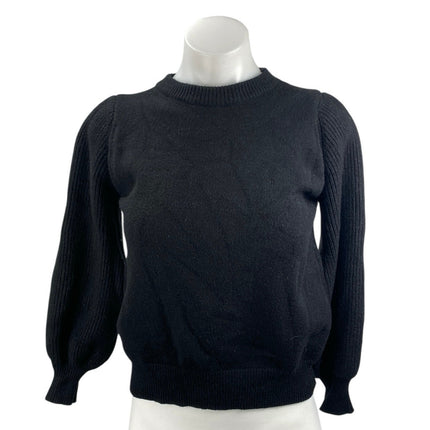 Lush Women's Black Long Balloon Sleeve Crew Neck Pullover Sweater Top Size S