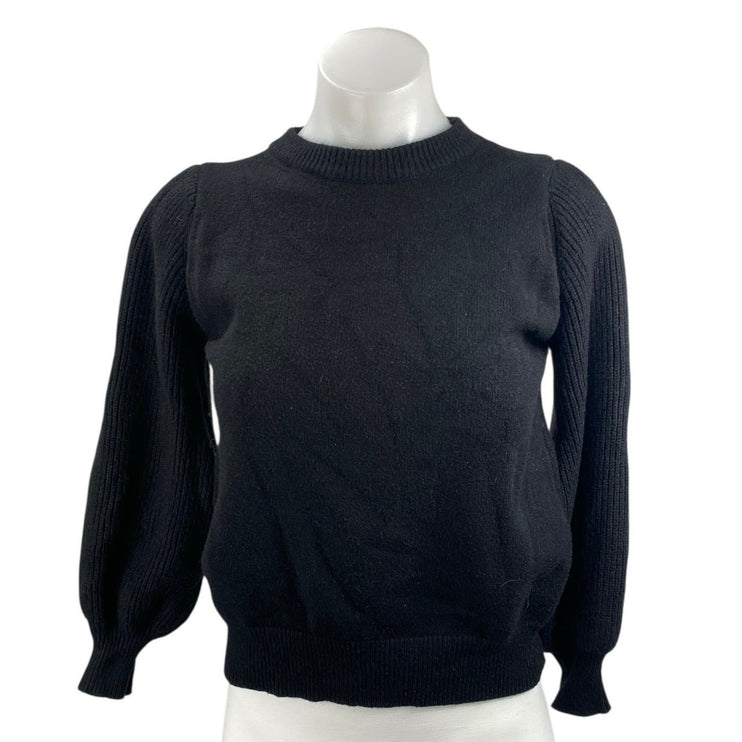 Lush Women's Black Long Balloon Sleeve Crew Neck Pullover Sweater Top Size S