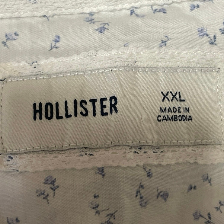Hollister Womens White Short Sleeves Floral Button Down Shirt Blouse Top Sz XXL
