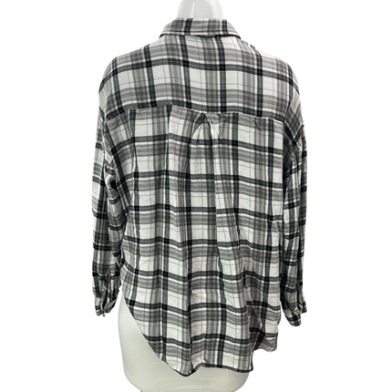 Hollister Gray Plaid Check Collared Long Sleeve Button Down Flannel Shirt Top M