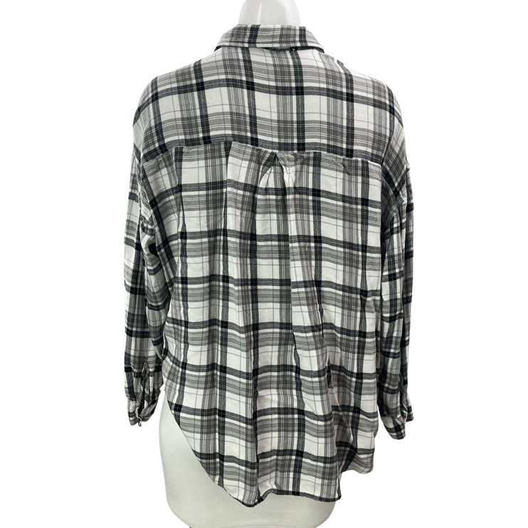 Hollister Gray Plaid Check Collared Long Sleeve Button Down Flannel Shirt Top M