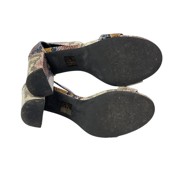 Jeffrey Campbell Lindsay Snakeskin Block Heels Open Toe Strappy Heels Sandals 8