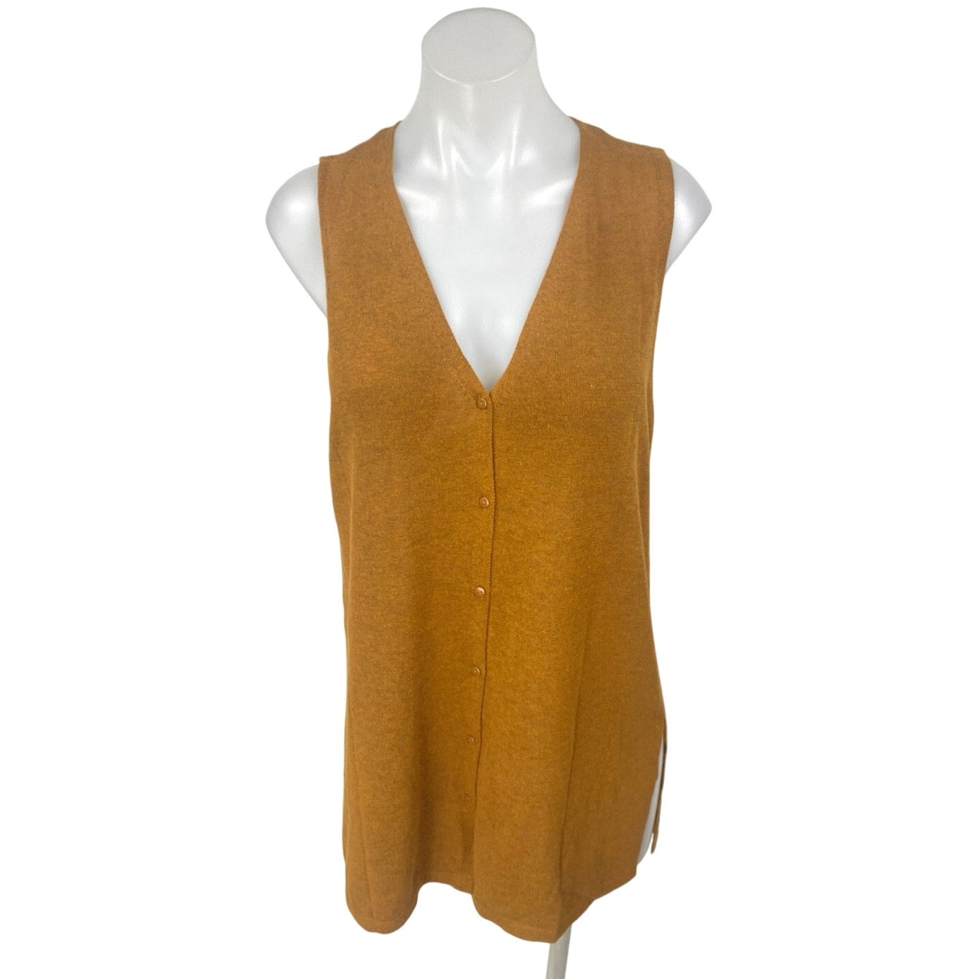MNG Mango Tan Caramel Sleeveless V Neck Button Up Vest Tank Mini Dress   Brie