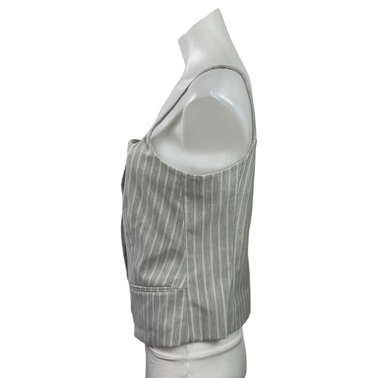 MNG Mango Women's Gray Striped Sleeveless Button Up Vest Tank Blouse Top Size M
