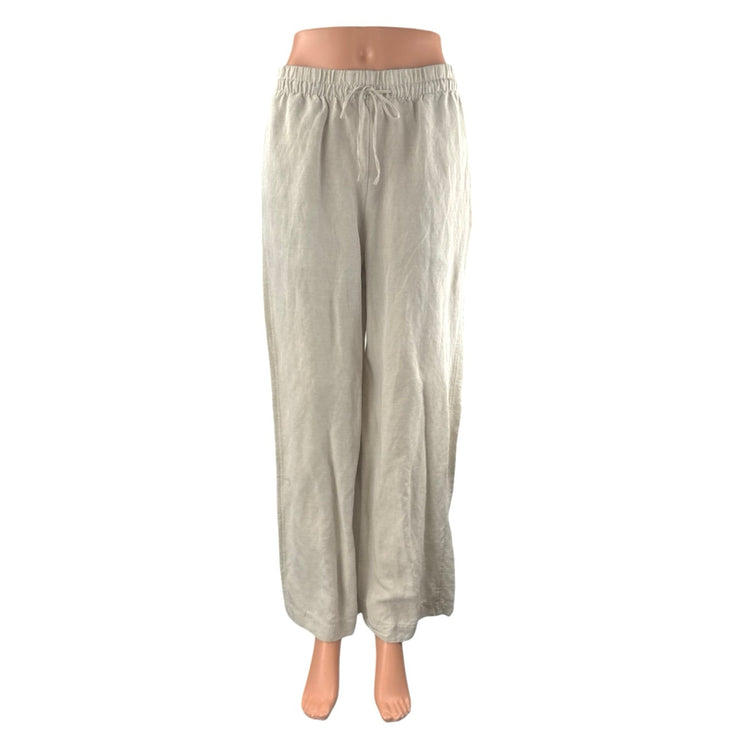 H&M Linen Women's Beige High Rise Baggy Barrel Palazzo Wide Leg Trousers Pants S