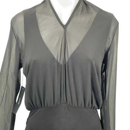 NEW Lulus Women's Black Sheer Mesh Layer Long Sleeve Blouse Bodysuit Top Size S