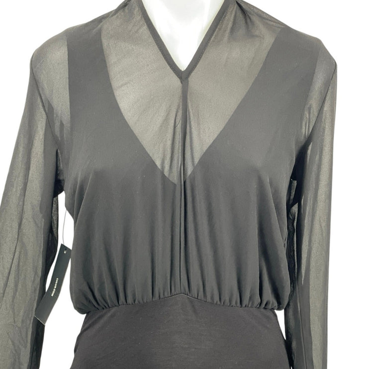 NEW Lulus Women's Black Sheer Mesh Layer Long Sleeve Blouse Bodysuit Top Size S