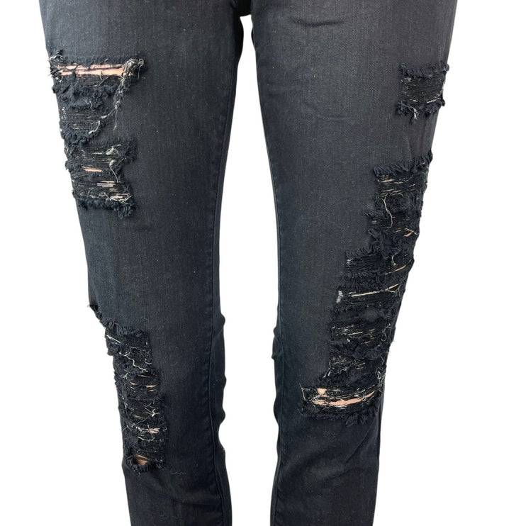 Frame Le Skinny de Jeanne Black Distressed Mid Rise Stretch Ankle Denim Jeans 27