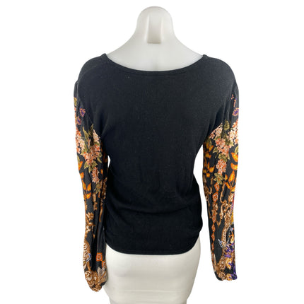 Anthropologie Blank London Black Flora Long Sleeve Square Neck Blouse Top Size S