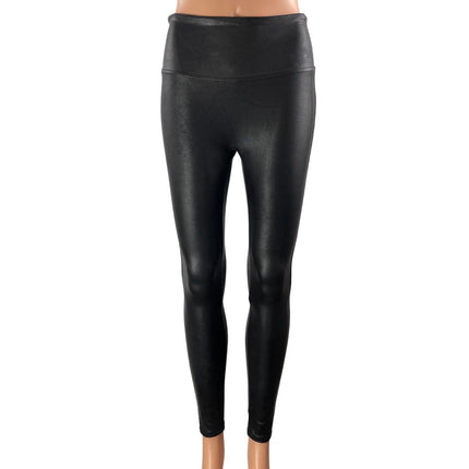 Spanx Women's Black Faux Leather Vegan High Rise Yoga Leggings Pants Size M