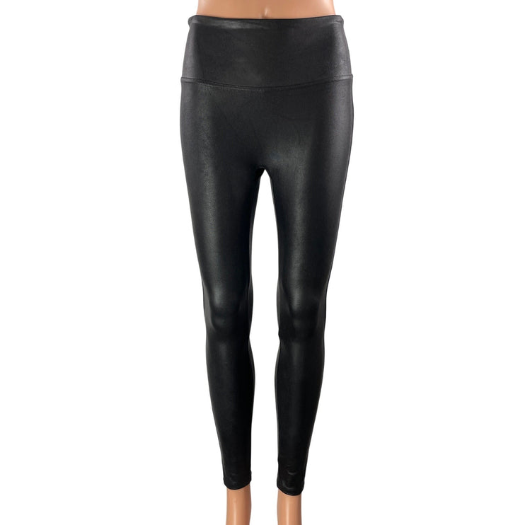 Spanx Women's Black Faux Leather Vegan High Rise Yoga Leggings Pants Size M