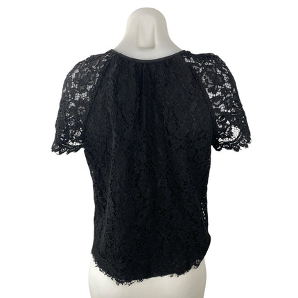J.Crew Women's Black Floral Lace Keyhole Round Neck Short Sleeve Blouse Top Sz S