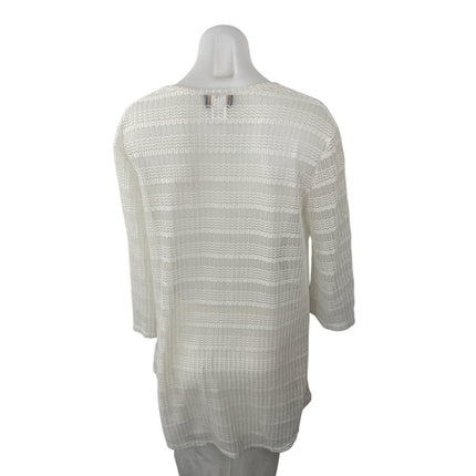 Jordan Taylor Women's White Knit Relaxed Long Sleeve V Neck Blouse Top Size M