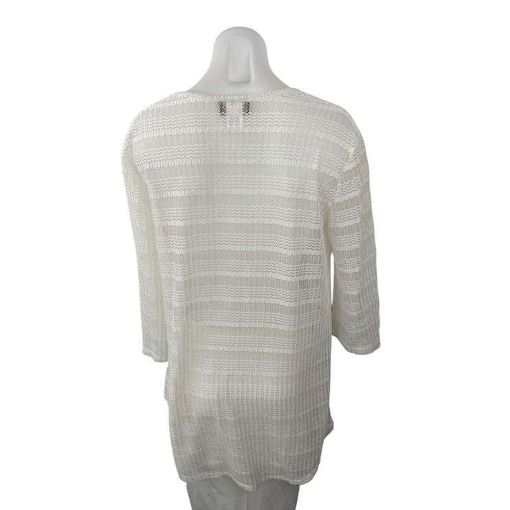 Jordan Taylor Women's White Knit Relaxed Long Sleeve V Neck Blouse Top Size M