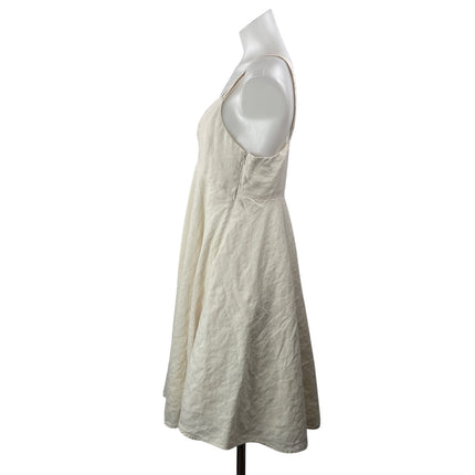 French Connection Cream 100% Linen Sleeveless Pleated A Line Midi Dress Size 8