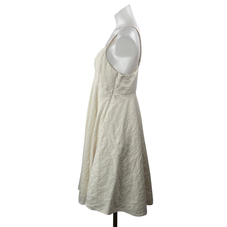 French Connection Cream 100% Linen Sleeveless Pleated A Line Midi Dress Size 8