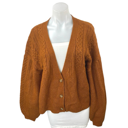 House of Harlow 1960 Women's Brown Long Sleeve Button Up Cardigan Sweater Top XL
