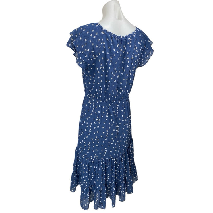 J.Crew Blue Floral Short Flutter Sleeve Ruffle Tiered Zip Midi A Line Dress Sz 4